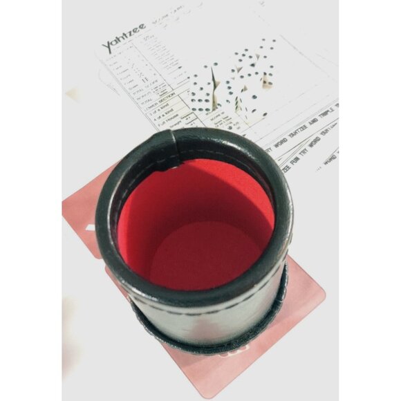 Black Stitched Leather Pub Dice Cup w/ Yangtze Pads 1982 Instructions & Dice - Picture 4 of 7